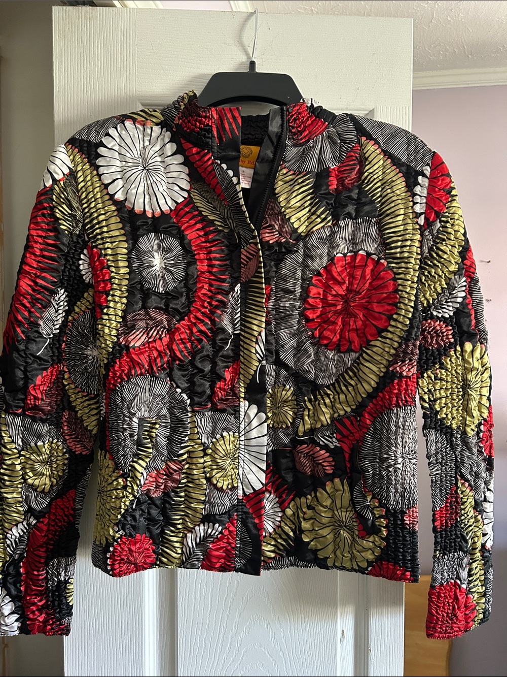 Womens Black Red Olive Floral Crinkle Jacket